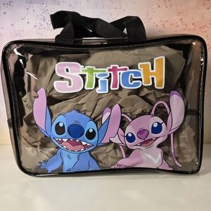 Cute Colorful Stitch & Angel Printed Black Translucent Travel Bag